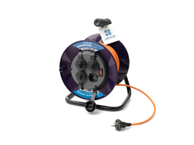 Удлинитель на пласт. катушке 4 гн. с выкл. PowerLine ЛЕПСЕ ПВС 2x0,75 6А IP44,