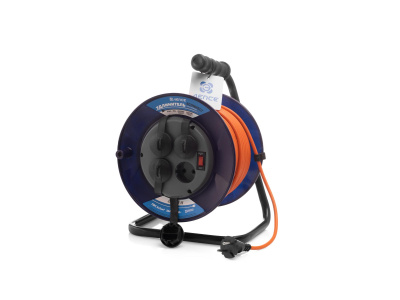 Удлинитель на пласт. катушке 4 гн. с выкл. PowerLine ЛЕПСЕ ПВС 2x1 10А IP44